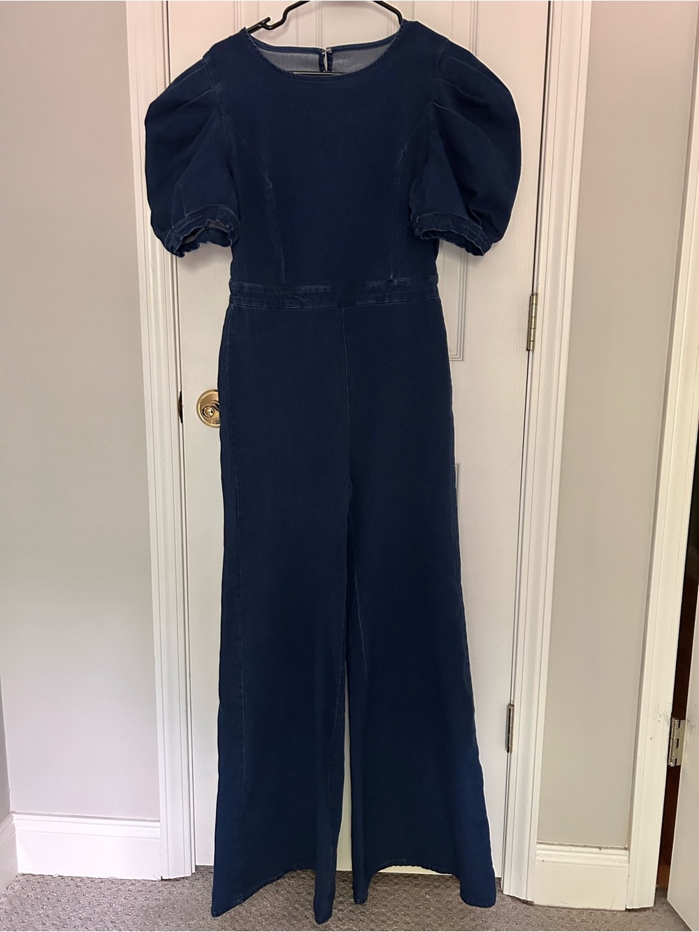 Flying Tomato Denim Puff-Sleeve Wide-Leg Jumpsuit